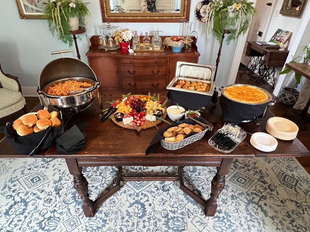 buffet table full of food in the Windmill Creek House