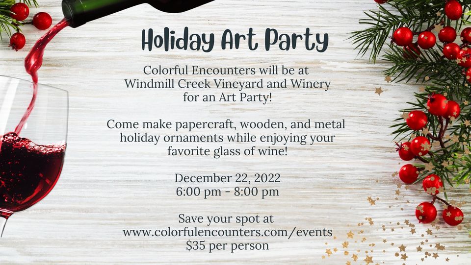Picture of holiday art party flyer.