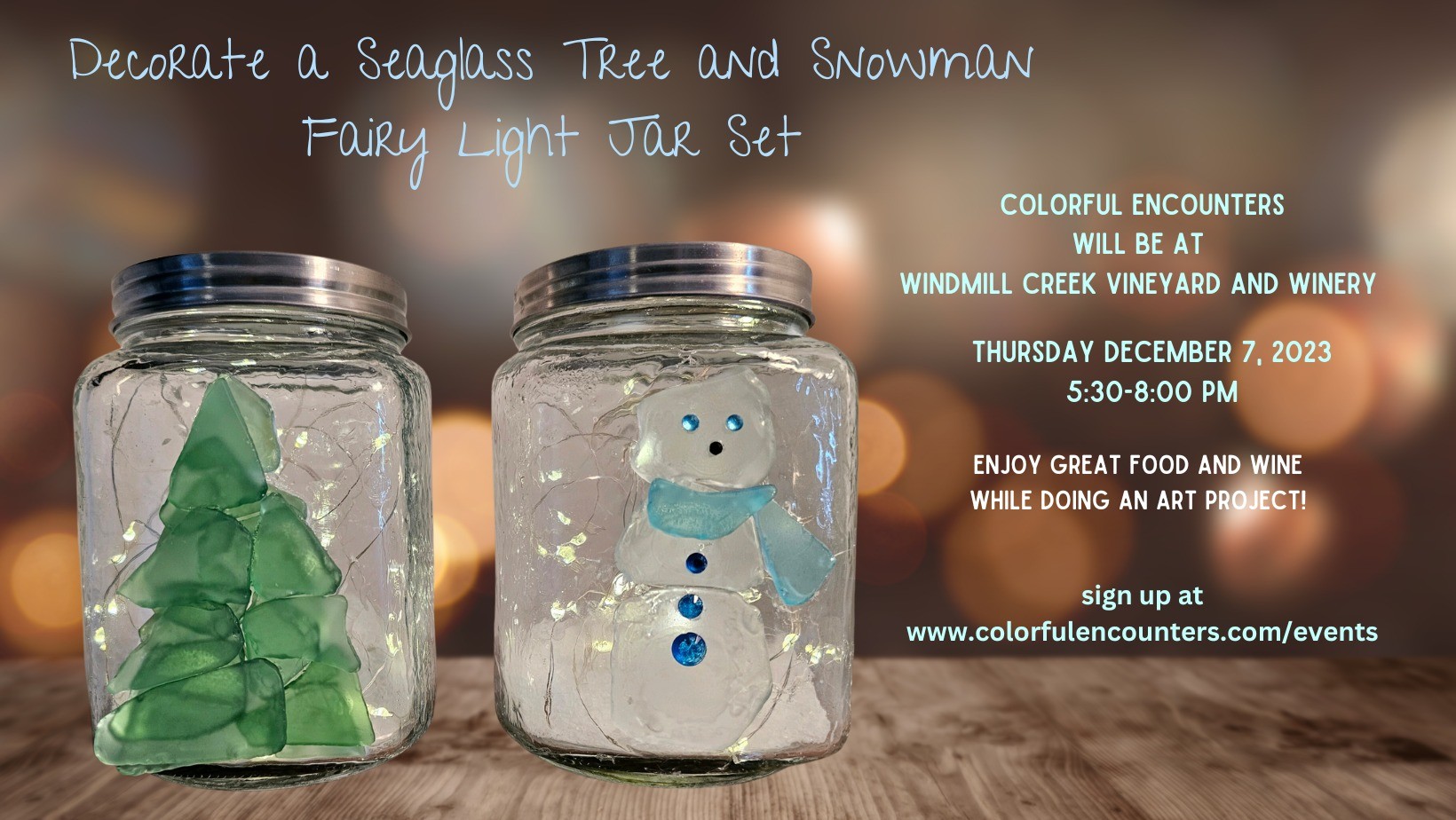 two mason jars on a wooden table with Christmas items on them