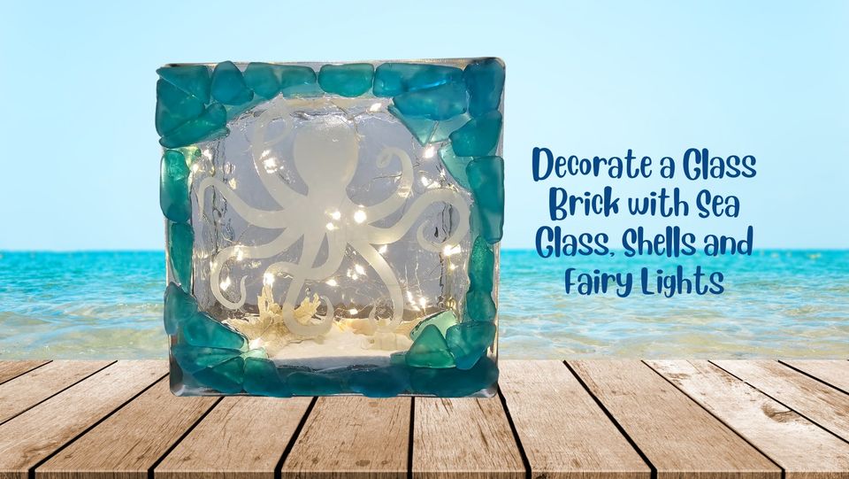 Decorate a glass brick with sea glass shells and fairy lights