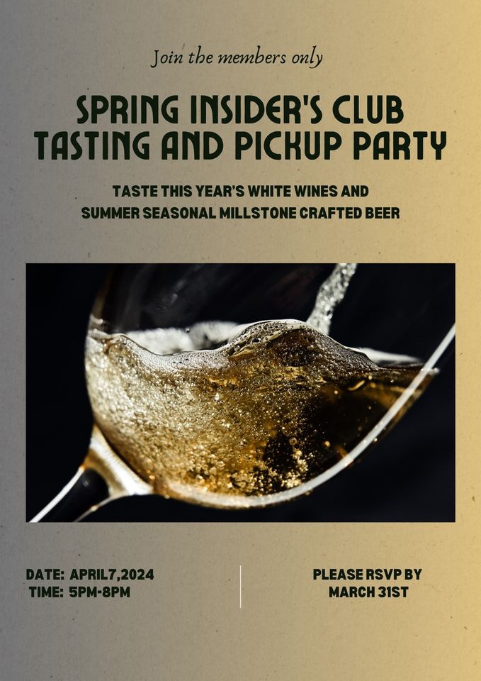 Flyer for the Spring Insider's Club Tasting Party at Windmill Creek