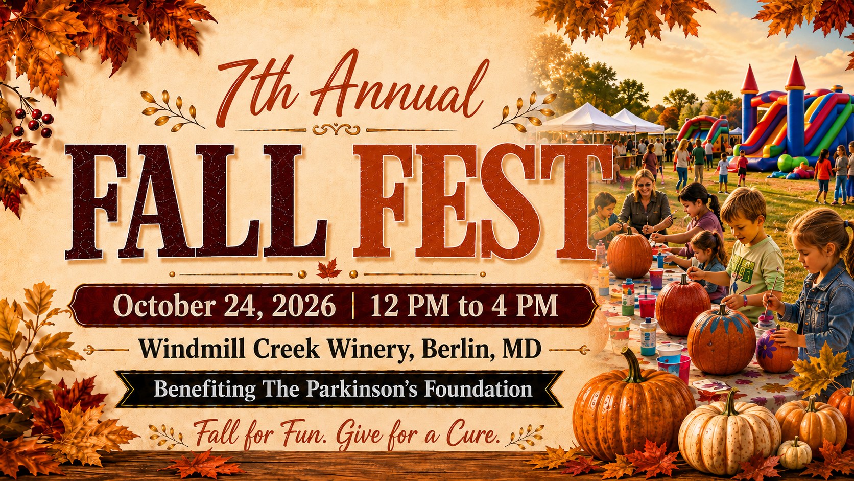7th Annual Fall Fest at Windmill Creek Winery, October 24, 2026, 12 PM to 4 PM, benefiting the Parkinson's Foundation