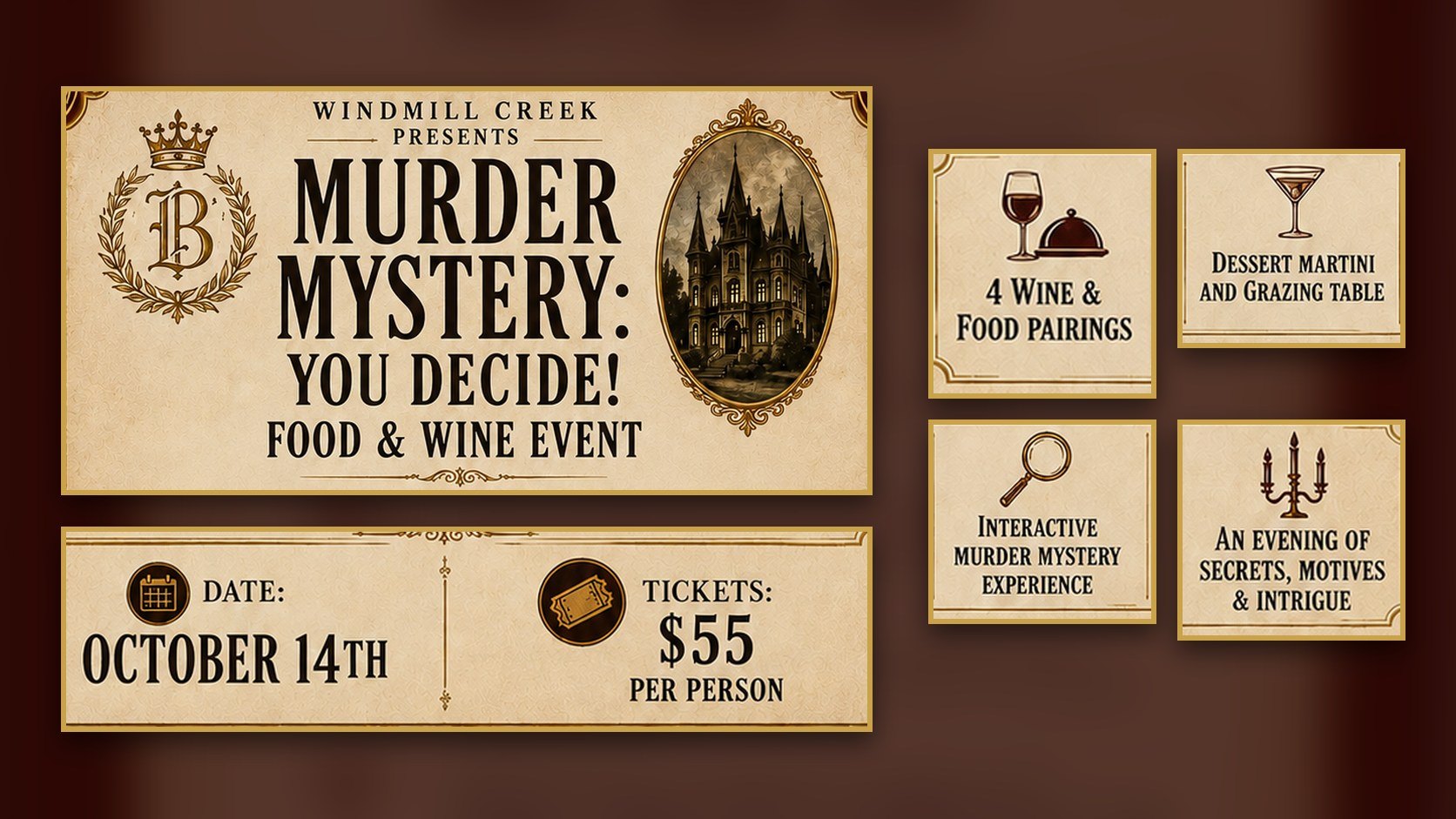 Windmill Creek presents Murder Mystery: You Decide! Food and Wine Event
